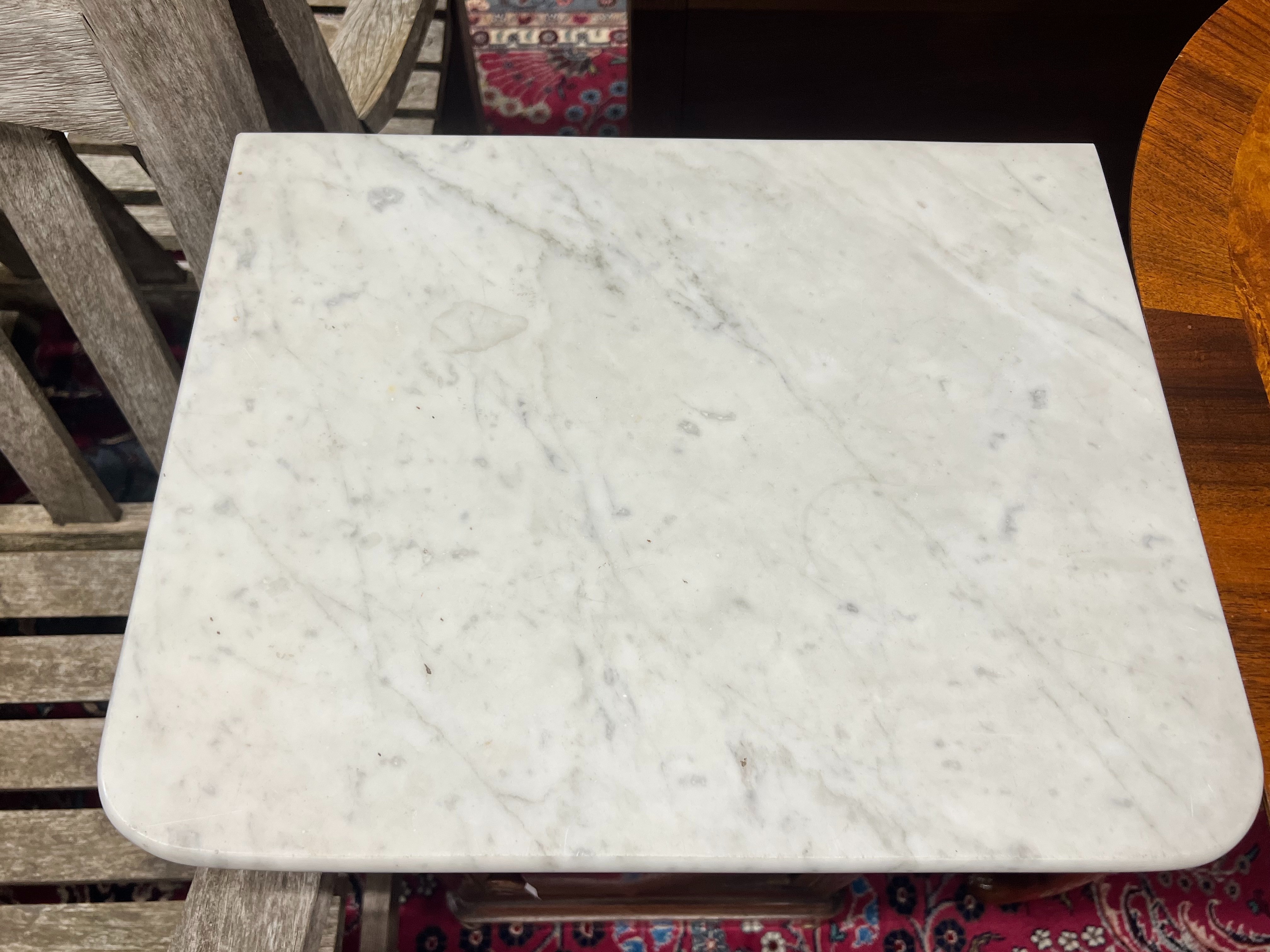 A 19th century French marble topped bedside cabinet, width 44cm depth 35cm height 76cm